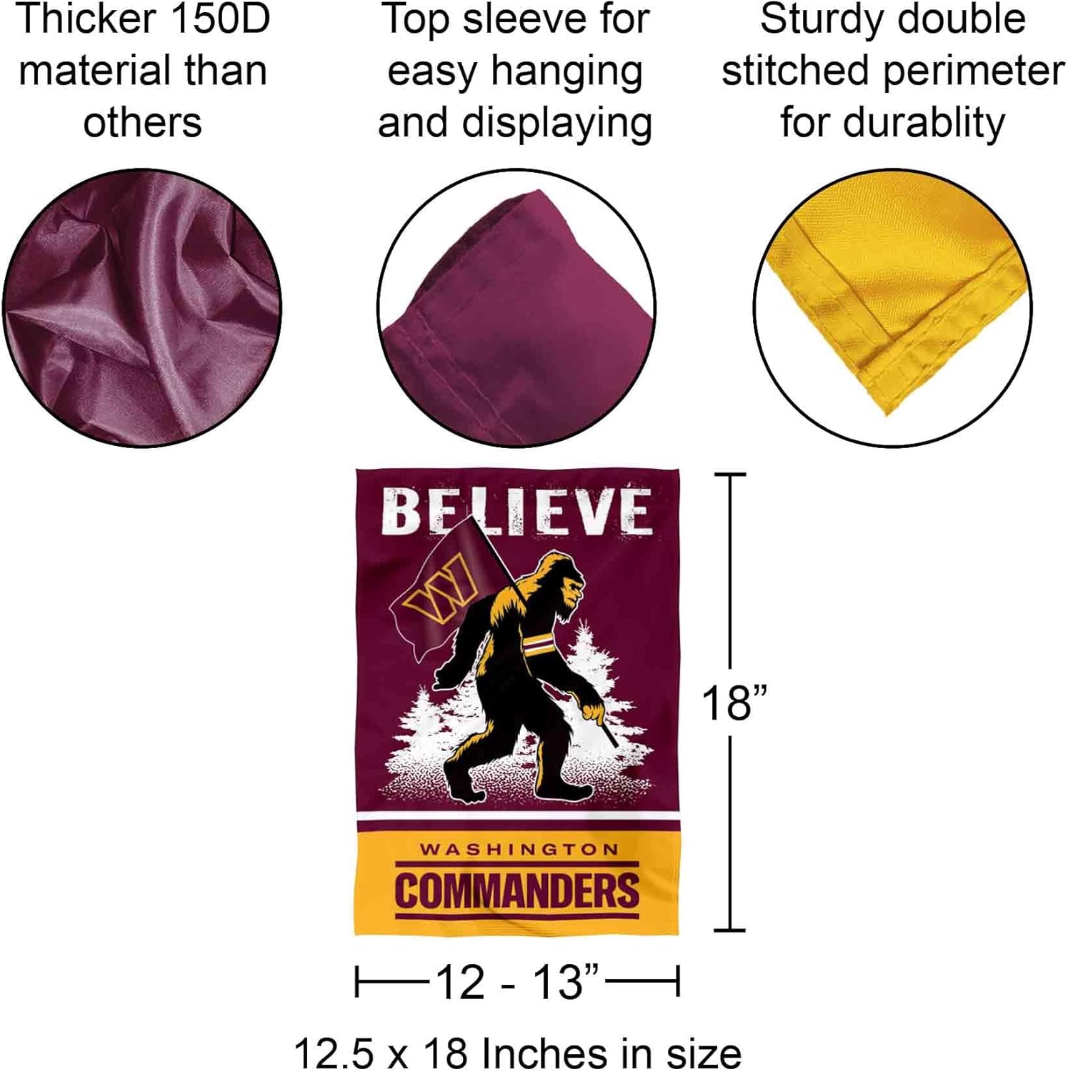 Washington Commanders Bigfoot Sasquatch Believe Yard Garden Banner Flag - Image 3