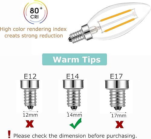 Miniatura 3 de Bombilla LED E14 de 4000 K, blanco natural, 2 W, equivalente a 20 W-25 W, CA 110 V 220 V, compatible con base europea vintage E14 para candelabro,