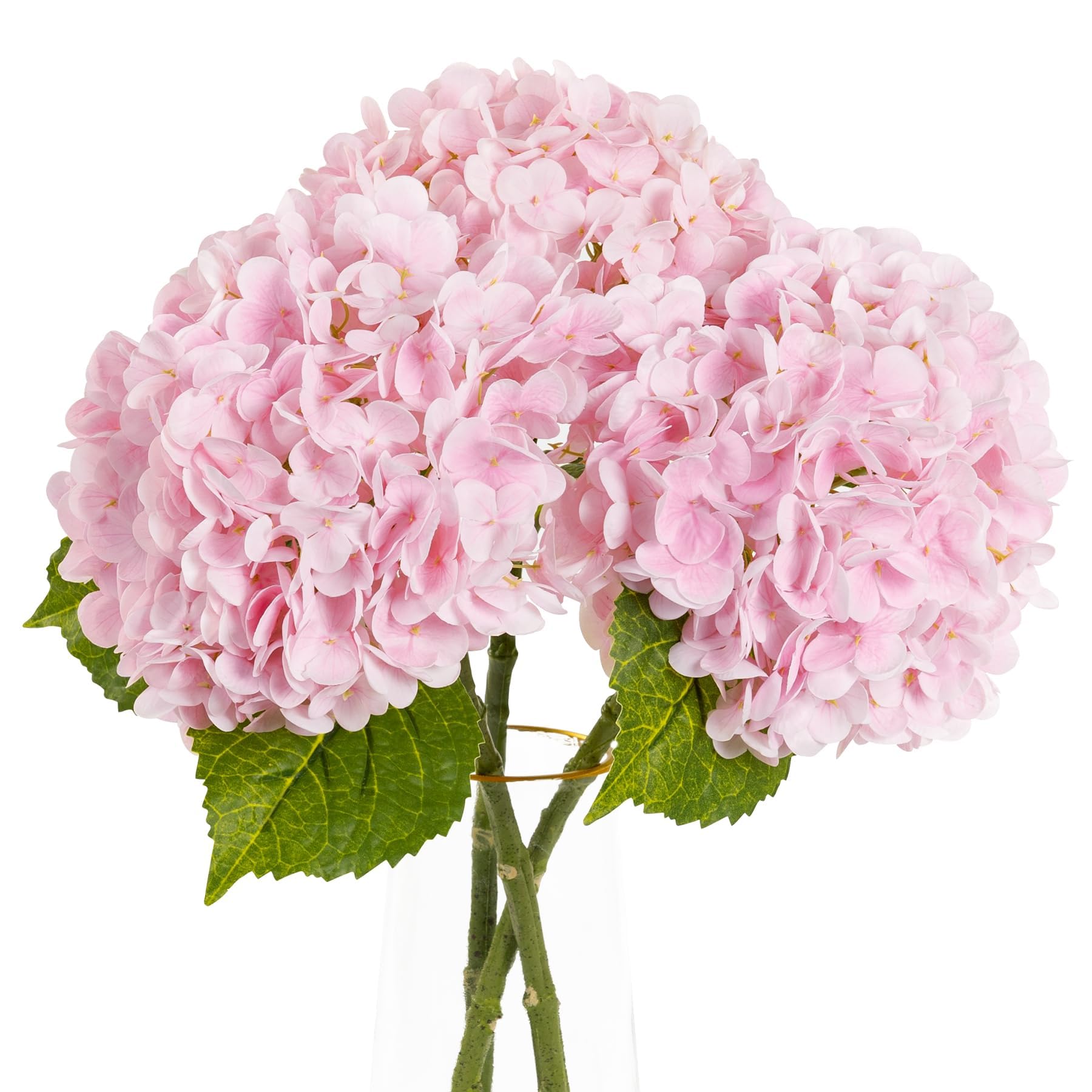 Yelschwa Pink 3 Pcs Hydrangea Artificial Flowers Realistic Latex Faux Hydrangeas Flowers Real Touch Full Heads, Lifelike Long Stem & Leaves For Wedding Outdoor Table Centerpieces Home Party Decoration (Pink)