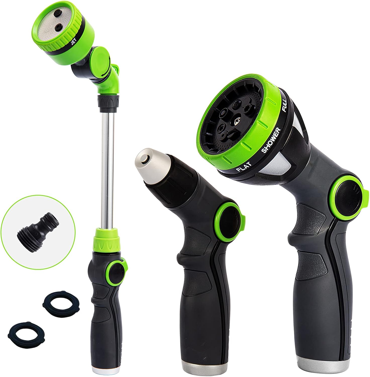 YESTAR 3-Piece Garden Hose Nozzle Set, High Pressure Hose Nozzle and 8 Patterns Spray Gun, Heavy Duty Watering Wand for Watering Lawn and Garden, Cleaning & Car Washing