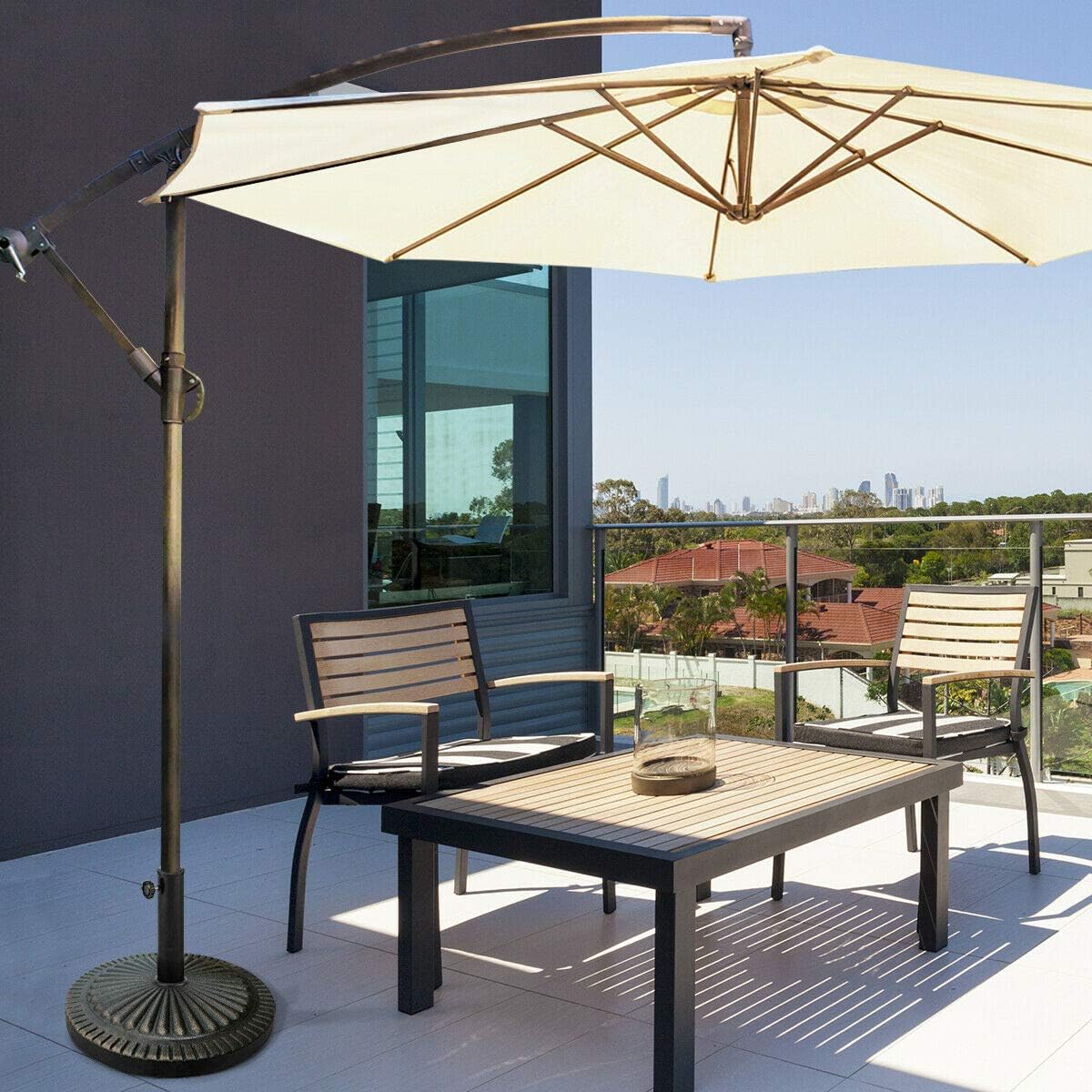 Giantex 31.5 lbs Patio Market Umbrella Base, Heavy Duty Cast Iron Resin Outdoor Stand, Vintage Garden Umbrella Holder, Umbrella Holder for Deck Porch Lawn Garden