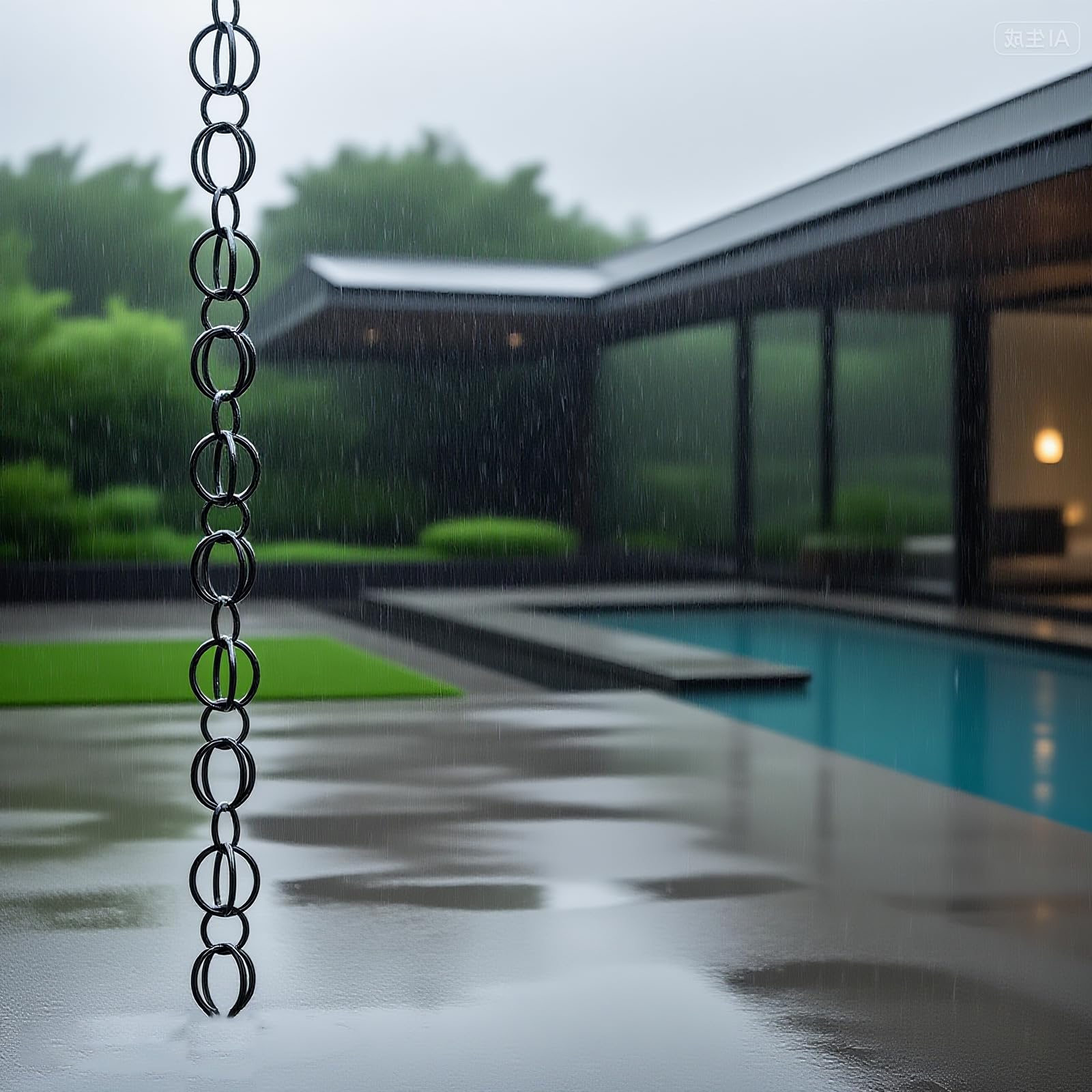 WEKONUMEX Rain Chains for Gutters, Ring Rain Chain Black Aluminum With Gutter Adapter And Catcher Multiple Sizes(4m(13ft))