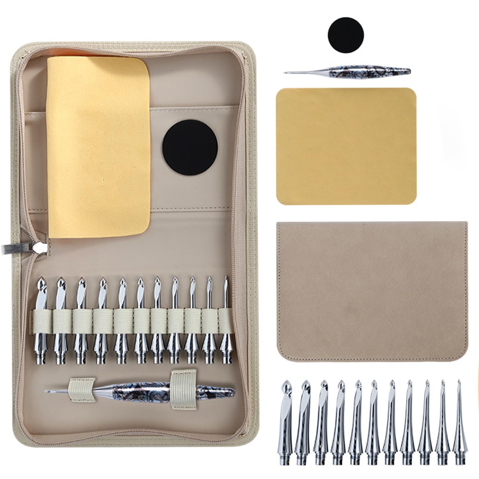 Gancho de Ganchillo Tunecino Ergonómico Gancho de Ganchillo Intercambiable con Punta de 11 Tamaños para Tejer Tejido de Ganchillo Aluminio Ergonómico de 3, 5 mm a 10 mm