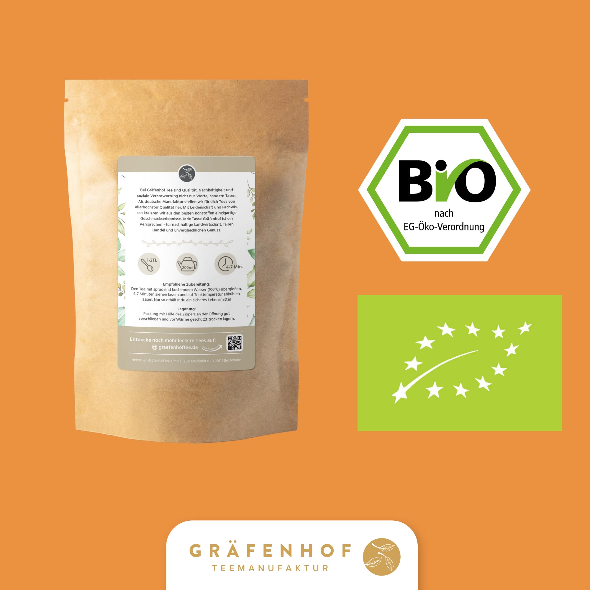 Rooibos Vanille Bio Tee, 100g cremig süß, lose, mit echten Vanilleschoten, zu 100% rein und geprüft, aus kontrolliert biologischem Anbau, ohne Koffein, Premium Gräfenhof Tee