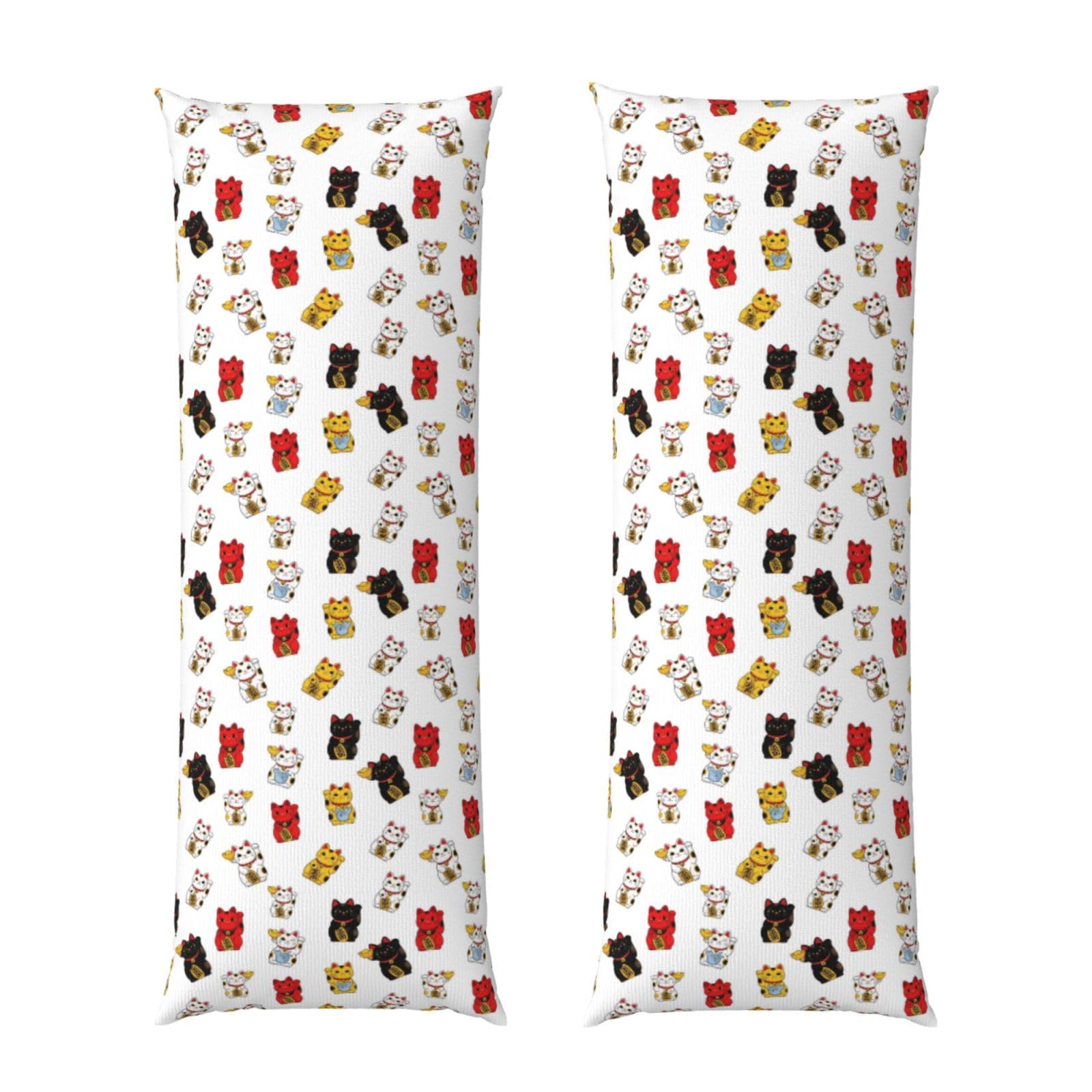 Body Pillow Cover 20x60 Japanese Cute Lucky Cats, Plush Flannel Long Pillowcase with Zipper, Soft Cozy Cushion Protector, Wrinkle Free for Bed Sofa Home