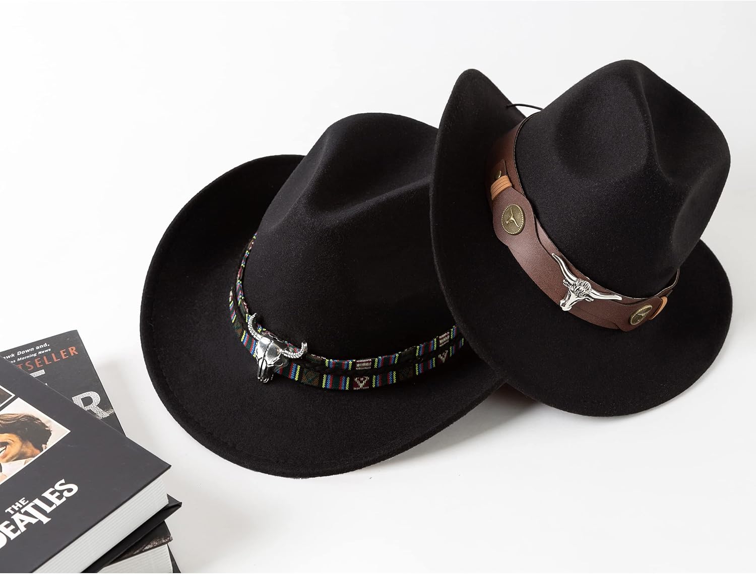 Womens 2 Pack Western Style Cowboy Hats with Wide Belt Buckle