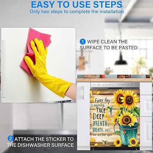 Miniatura 6 de Calcomanía magnética de vinilo para puerta de lavavajillas, diseño de girasol, diseño de girasol, Every Day is a New Begining para lavavajillas,