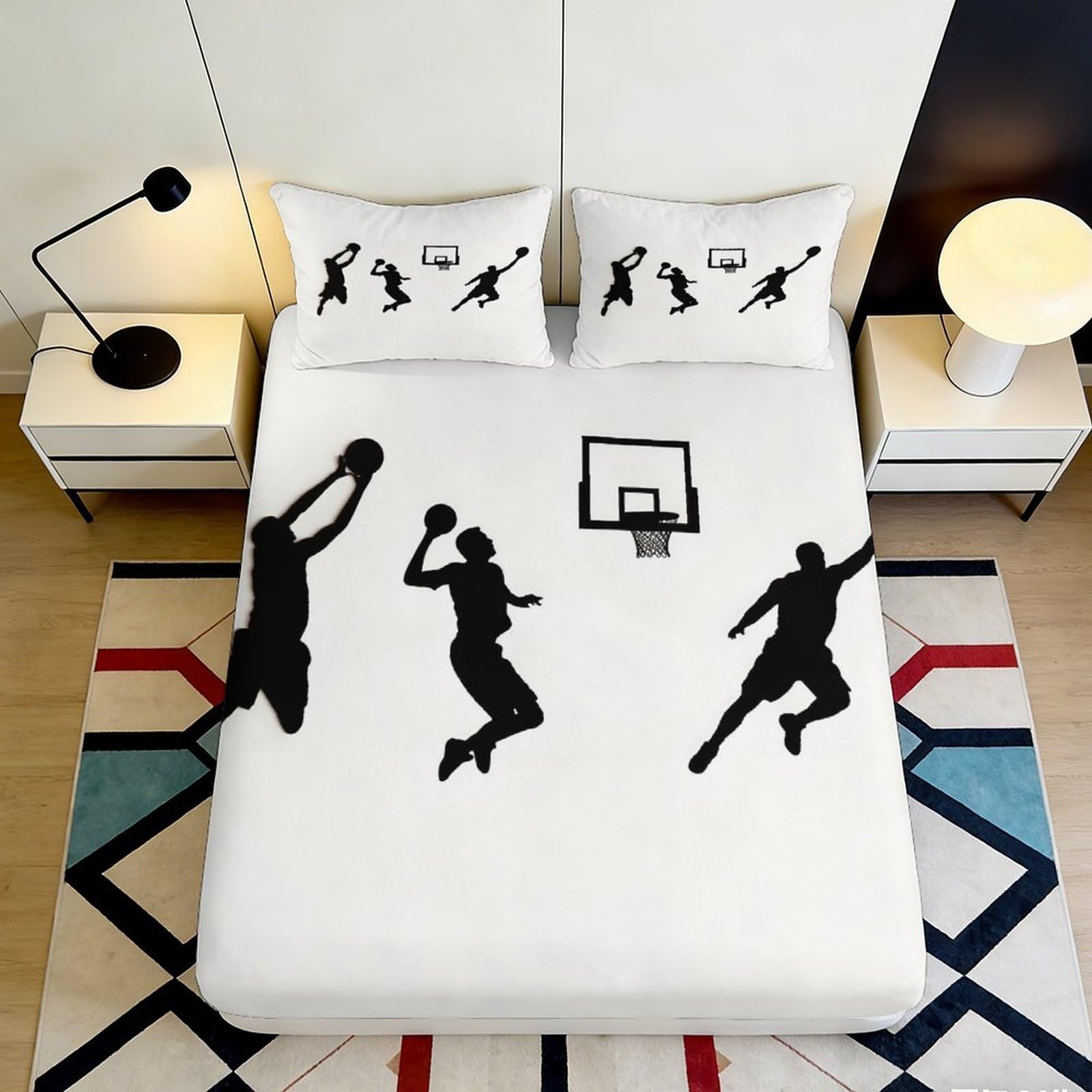 3D Printed Basketball Slam Dunk Fitted Sheet Microfiber Soft Athlete Bed Cover for Bedroom Dorm Room Decor 90x200x25cm