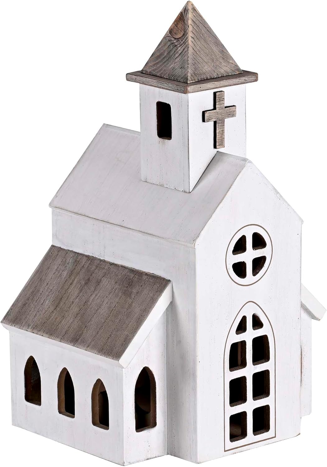 Dicksons Christmas Tabletop Figurine Festive Holiday Décor 7.5 x 12 Inch Wood White Steeple with Cross