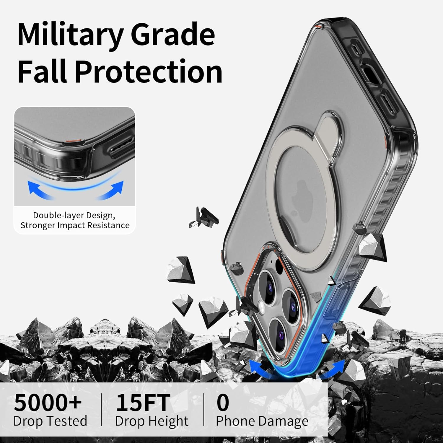 for Designed iPhone 15 Pro Case Magnetic Ring Stand,Compatible with Magsafe,Dual Layer iPhone 15 Pro Phone Case Protective Cover,[Military Drop Protection][Anti Yellowing] 6.1inch,Black - Image 6