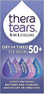TheraTears Dry or Tired Eye Drops 50+ | Restores and Hydrates for Mature Dry or Tired Eyes | Contact Lens Friendly | Long-Lasting Relief | Preservative Free 5 in 1 Eye Care Drops | 10ml