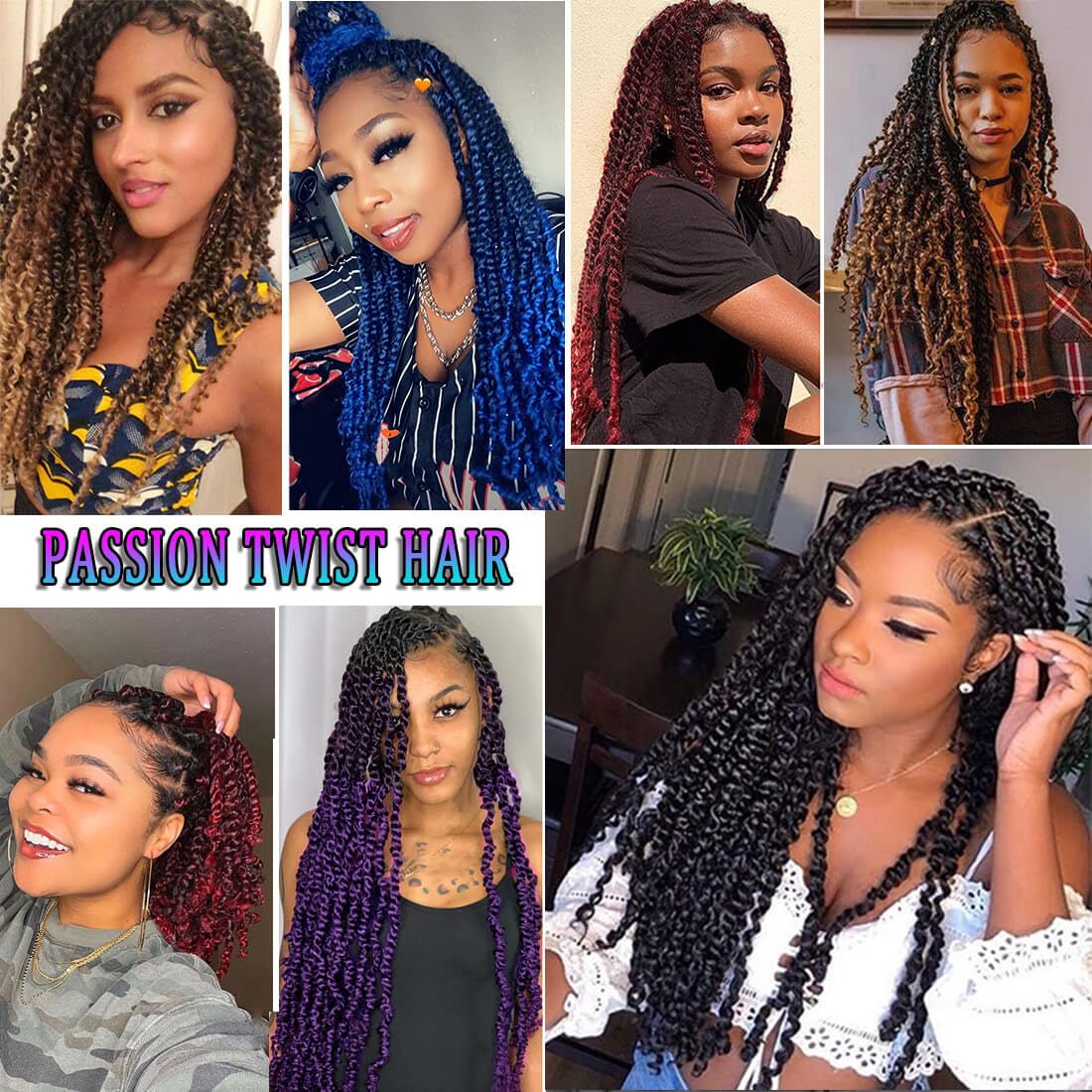 Ombre Blue Passion Twist Crochet Hair 18 Inch 8 Packs Pre twisted Passion Twists Hair Pre Looped Crochet Braids for Black Women Blue Color