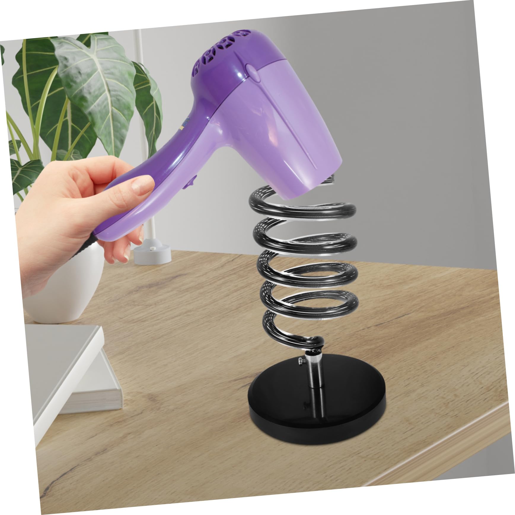 Soporte Diseño Negro Pelo Base con para Secador de Mármol Espiral Organización del Cable, y Adecuado para Encimera de Baño y Salón