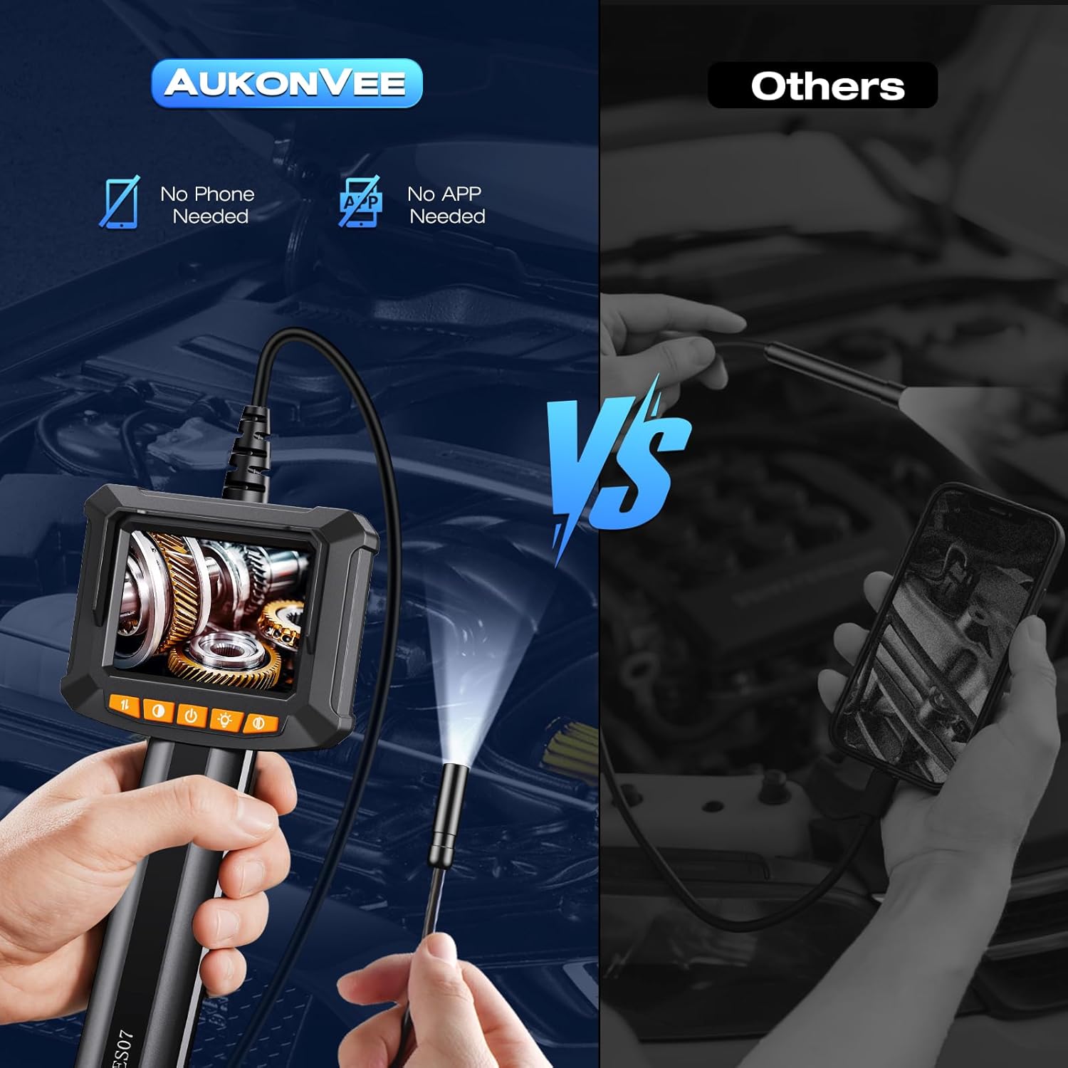 Endoscope Camera with Light, Handheld Borescope Inspection Camera with 2.8" IPS Screen, AukonVee IP67 Waterproof with 8 Adjustable LED Lights & 16.5FT Semi-Rigid Bore Snake, Tools & Gadgets for Men