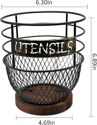 Miniatura 2 de SODSAI Soporte grande para utensilios en elegante negro mate con base de madera rústica para cocinas modernas, organizador espacioso y resistente al