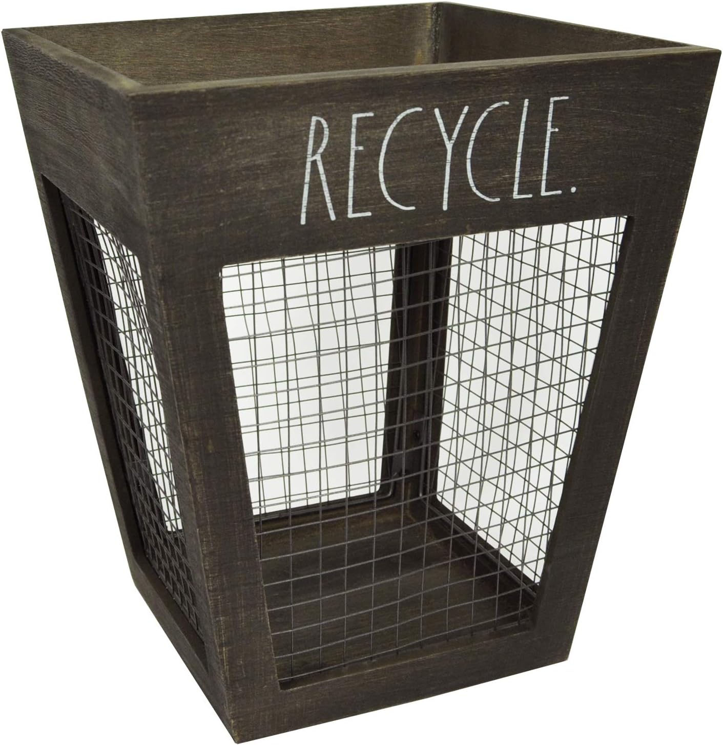 Rae Dunn Mini Waste Basket - Metal and Wood Trash Bin with Decorative Print for Home, Office, Bathroom - Stylish Design for Any Interior Decor