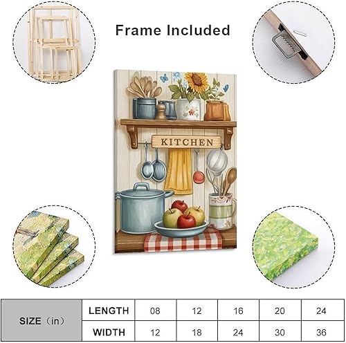 Miniatura 2 de Arte De Pared De Cocina De Campo, Impresiones En Lienzo Enmarcado, Utensilios De Cocina Y Alimentos, Pintura Rústica De Granja, Cocina, Comedor,