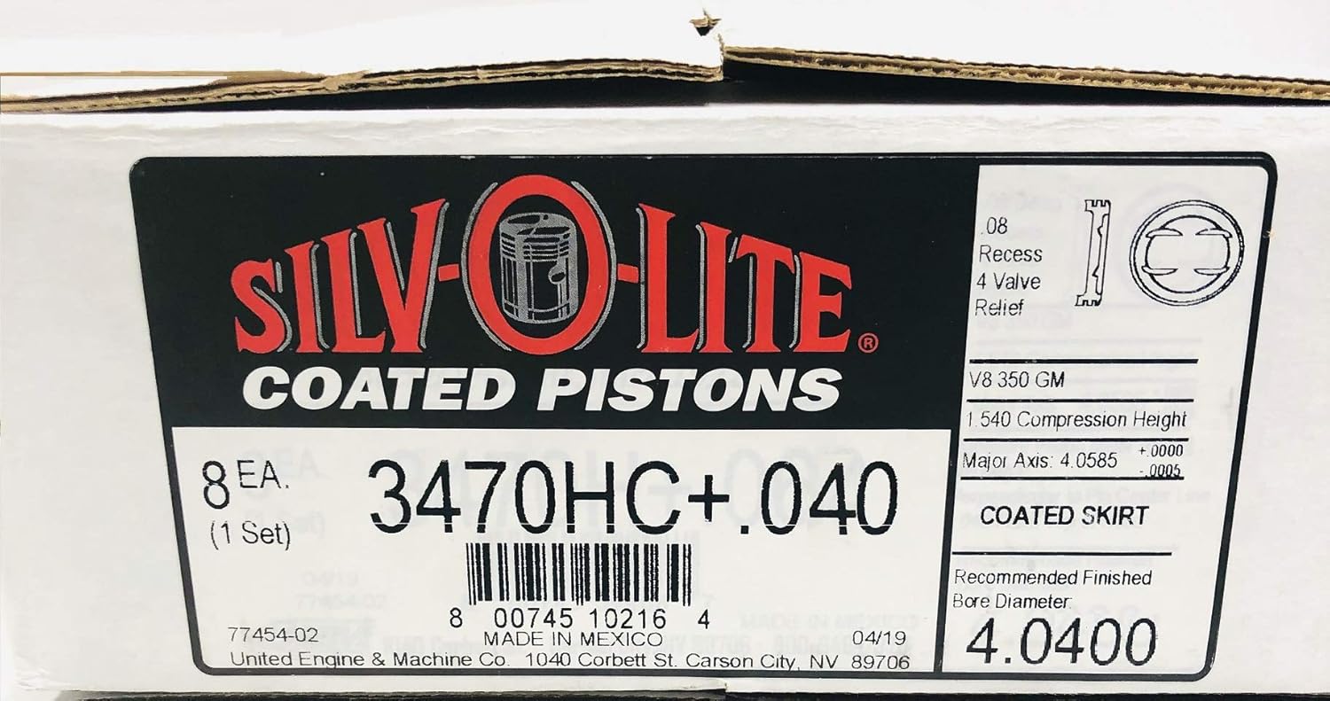 Silvolite +.040" Over size Pistons & Matching Rings compatible with 1996-01 Chevy 5.7 5.7L 350 Vortec Hypereutectic Coated Skirt Pistons Set of (8) +.040" 4.040" Bore Diameter