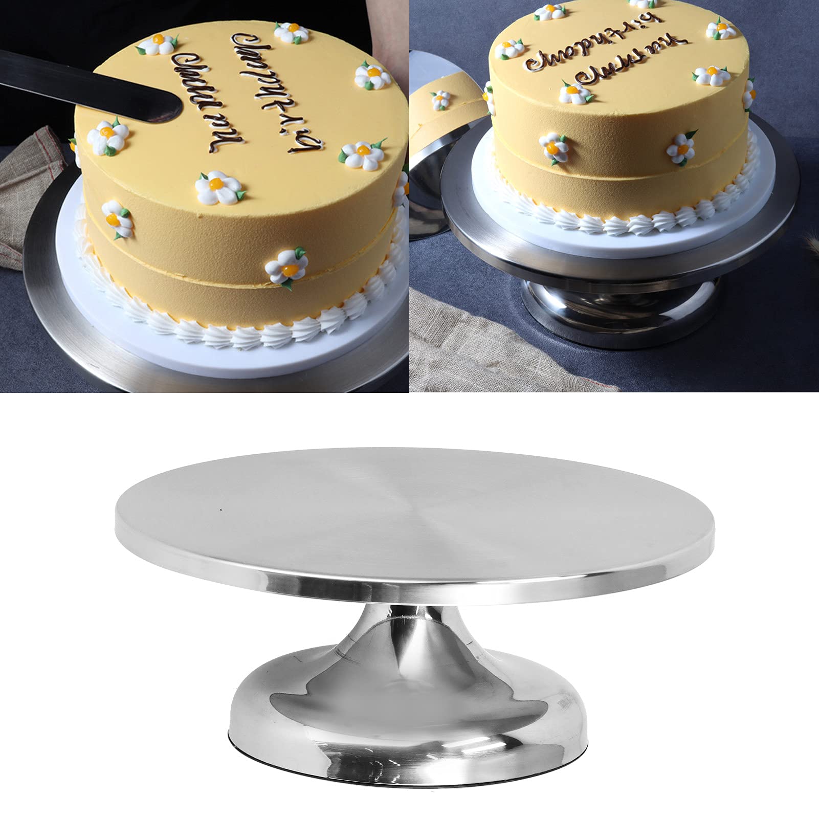 Plato Giratorio para Tartas de Aleación de Aluminio, Soporte Giratorio Antideslizante de 30cm para Decoración de Tartas de Cumpleaños y Eventos