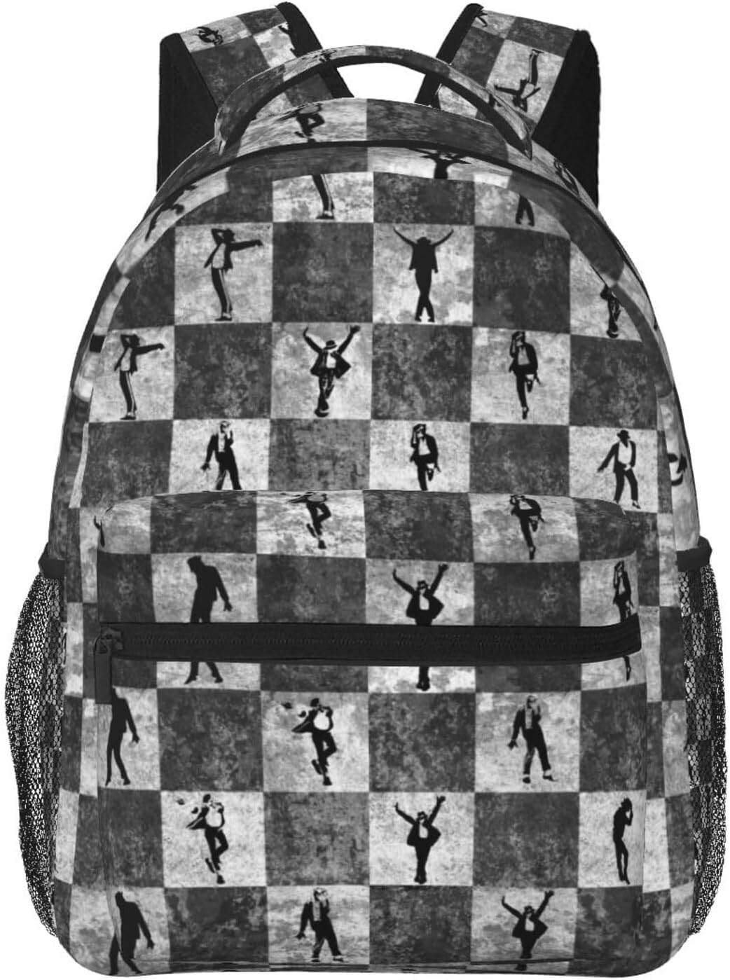 Black and White Checkered Backpack, Hip Hop Style, Casual Travel Bookbag, Zipper Daypack for College, Hiking, Gift for Dancer Lovers