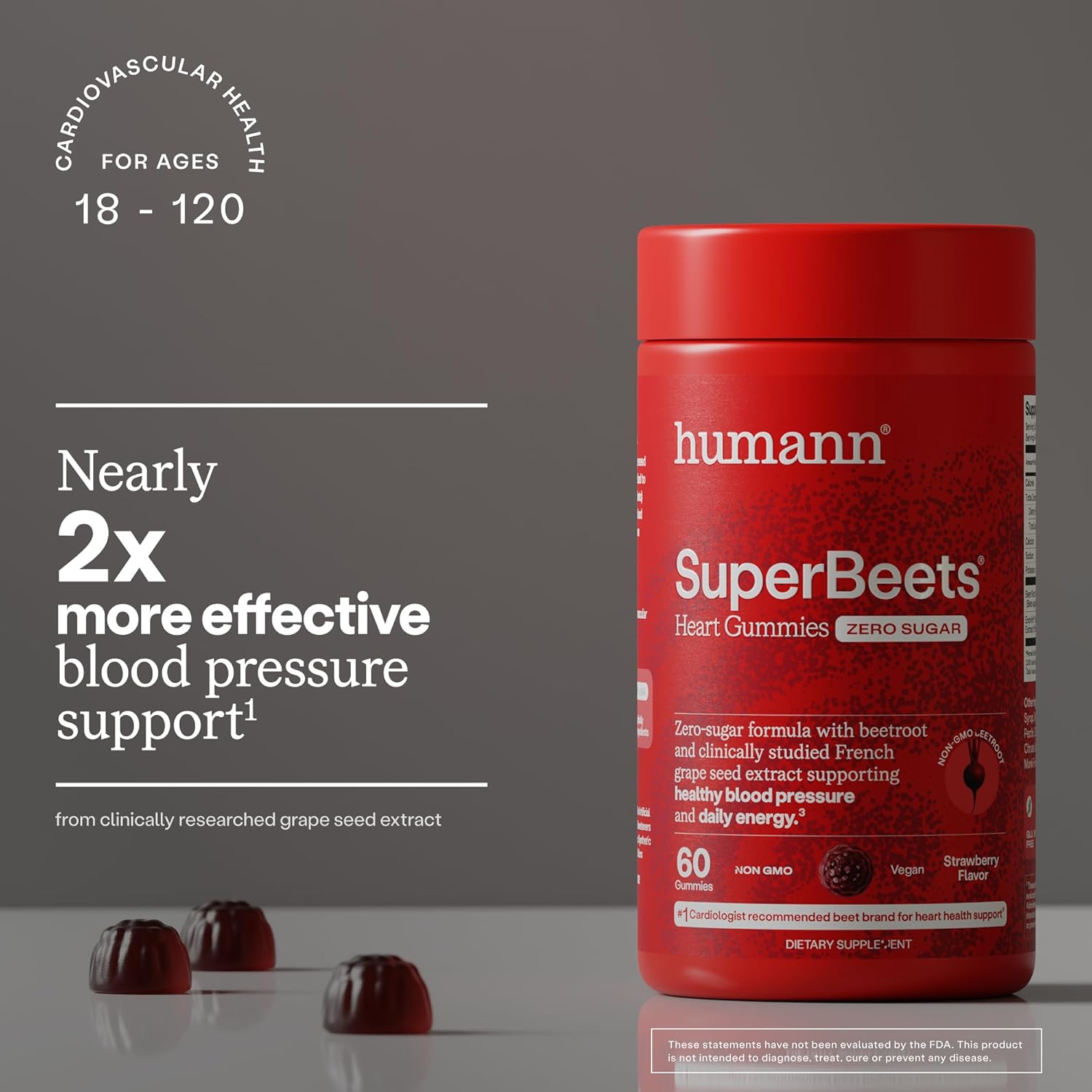 Humann SuperBeets Heart Gummies Zero Sugar - Beet Gummy with Energy Support, Grape Seed Extract & Beetroot Powder - 60 Count - Image 4