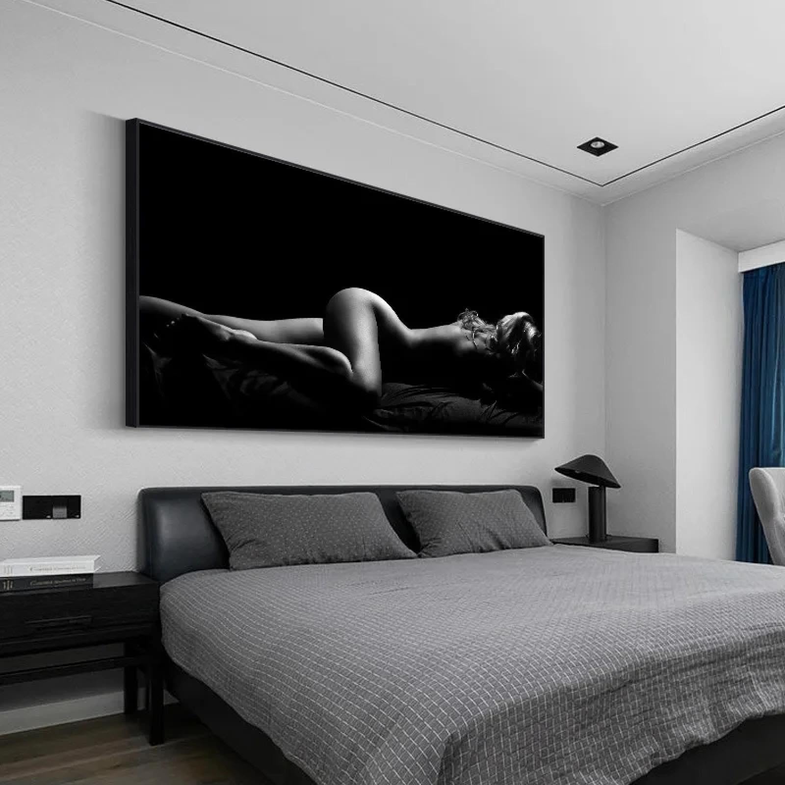 Jacbon Internal Frame Modern Black And White Nude Art Posters Art Canvas Painting Sexy Woman Body Wall Art Picture For Living Room Home Decor 65X130cm（26X51inch Internalframe