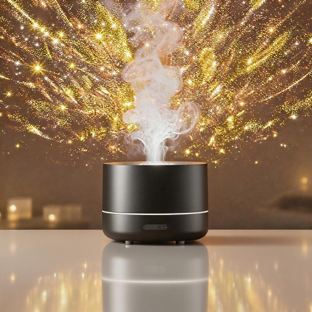 3-in-1 Galaxy Projector Humidifier Essential Oil Diffuser 7-Color Rotating Star Night Light with Healing Water Wave Lighting Aromatherapy