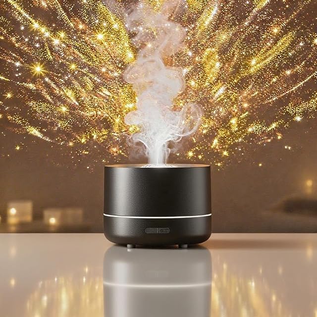 3-in-1 Galaxy Projector Humidifier Essential Oil Diffuser 7-Color Rotating Star Night Light with Healing Water Wave Lighting Aromatherapy