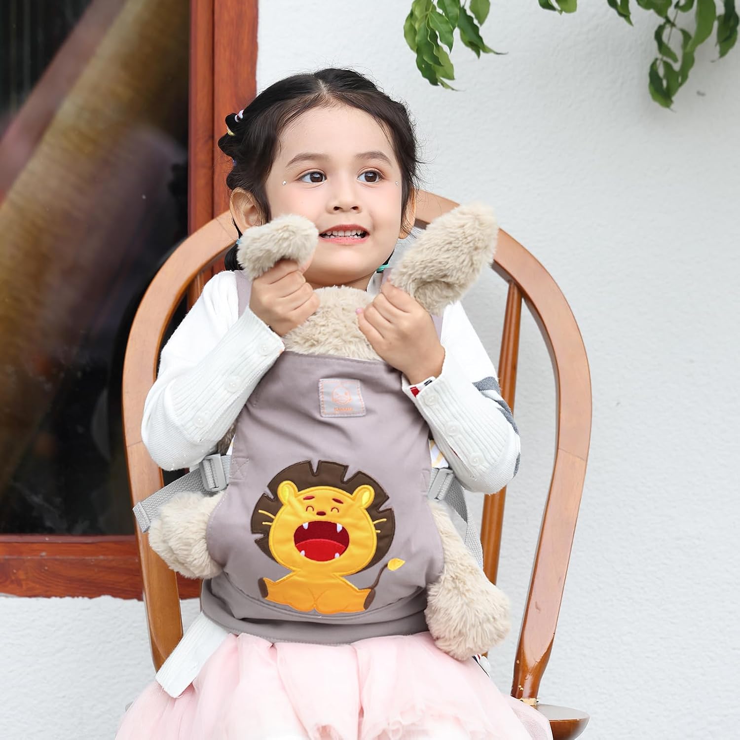 GAGAKU Toy Baby Doll Carrier for Little Girls Boys, Reborn Realistic Baby Dolls accessories - Gray Embroidered Lion