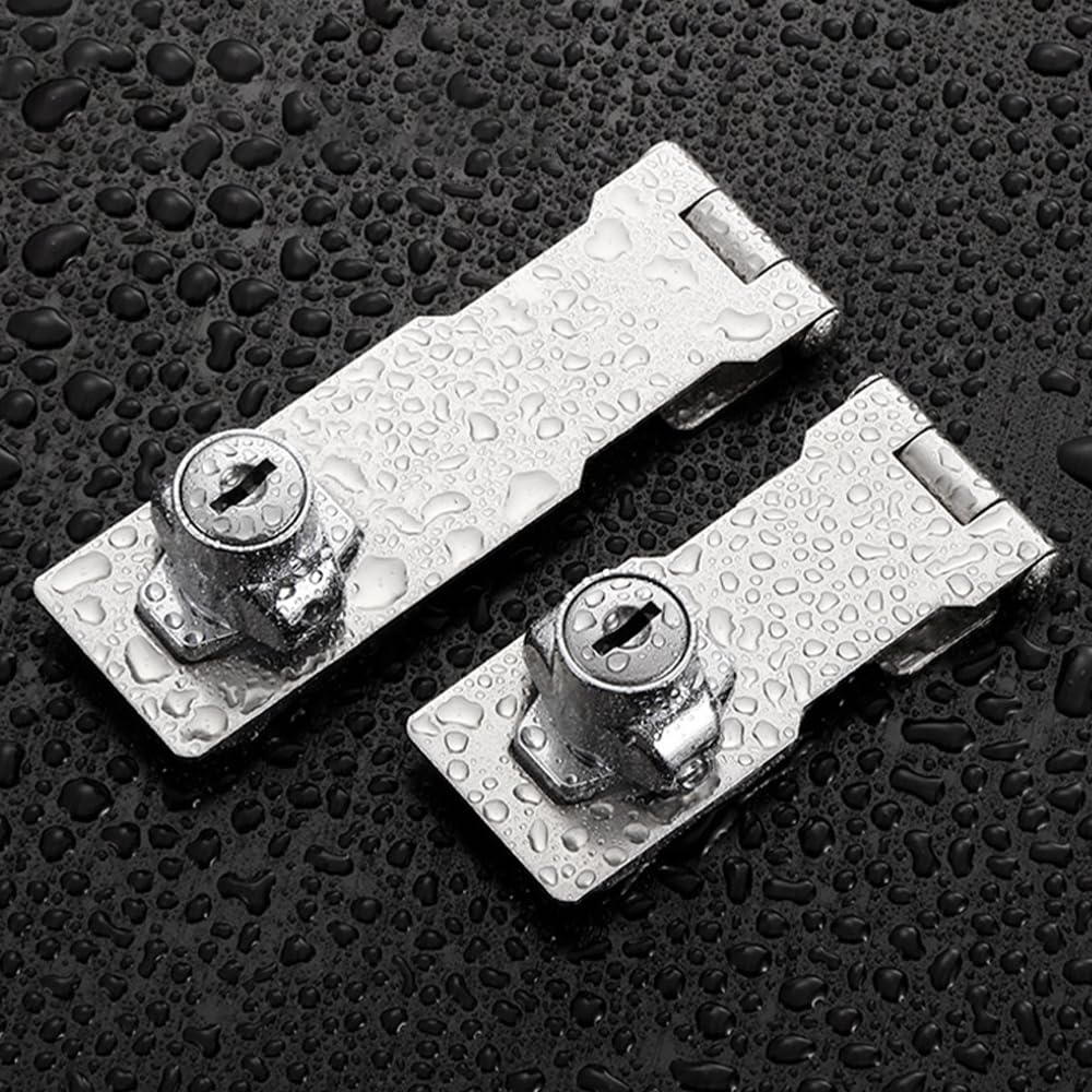 Small Hasp and Staple 90 Degrees Metal Lock Hasp Keyed Locking Hasp and Staple with Padlock Shed Lock Door Bolt Latch Buckle Safety Door Clasp Knob Shed Locks for Cabinets Cupboard Drawer Gate 3 Inch - Image 4