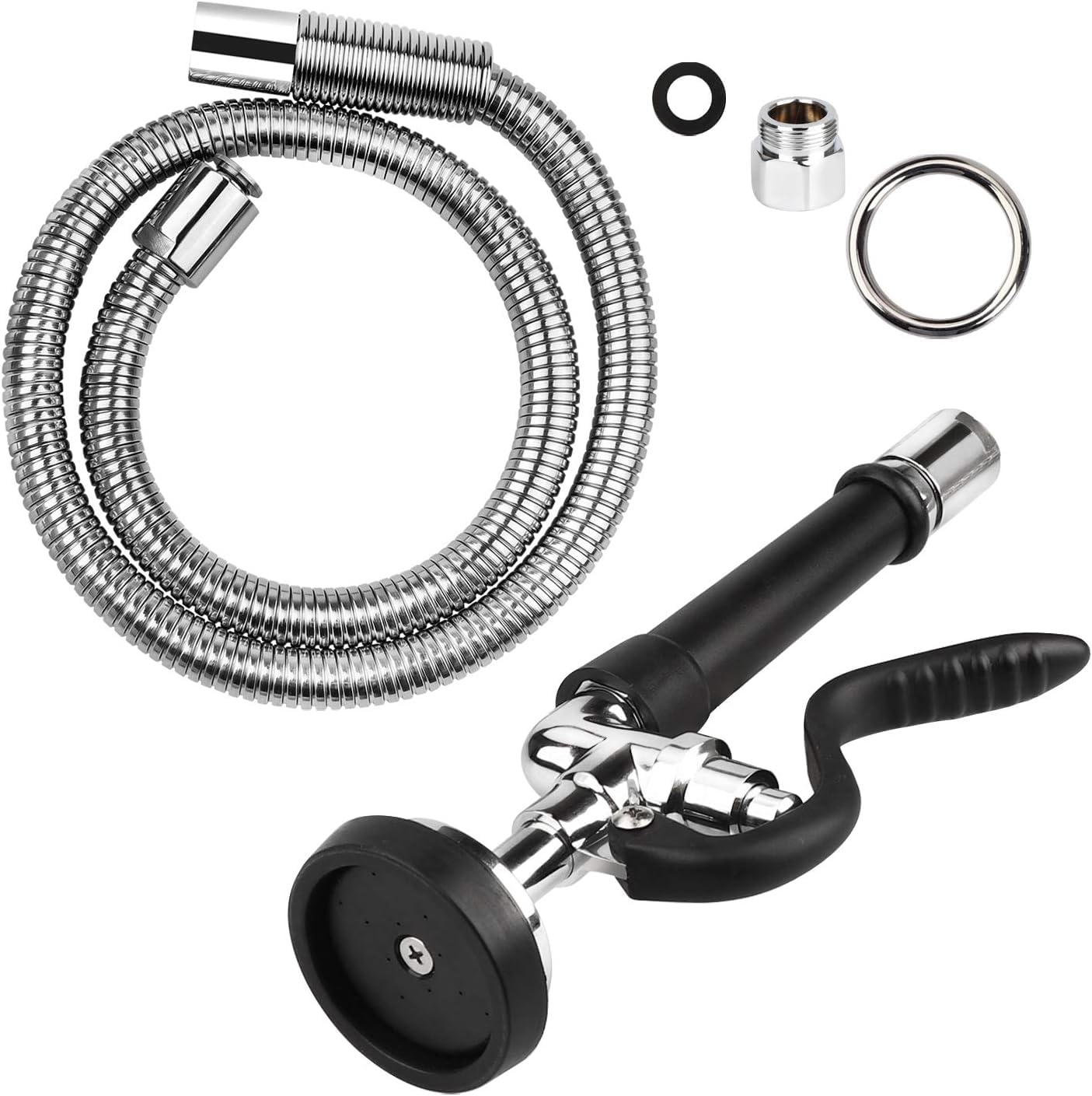 COOLWEST Manguera de preenjuague con válvula de pulverización de 38 pulgadas, manguera flexible de acero inoxidable