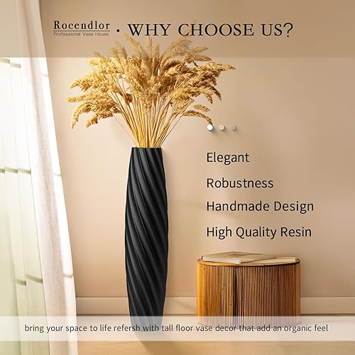 Miniatura 3 de Jarrón alto de piso de 27.5 pulgadas, florero decorativo grande para sala de estar, oficina, chimenea, decoración del hogar, resina negra