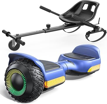 Gyroor G13 Hoverboard with Seat Attachment 6.5" All-Terrain Go Kart | LED Lights, Bluetooth Speaker, UL2272 Certified, Adjustable Frame, 7.75 MPH Max Speed, Hoverboard for Kids and Adults