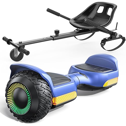 Gyroor Scooter with Adjustable Seat Attachment, 6.5" All-Terrain Self Balancing Scooter, LED Lights & Bluetooth for Kids and Adults, Blue
