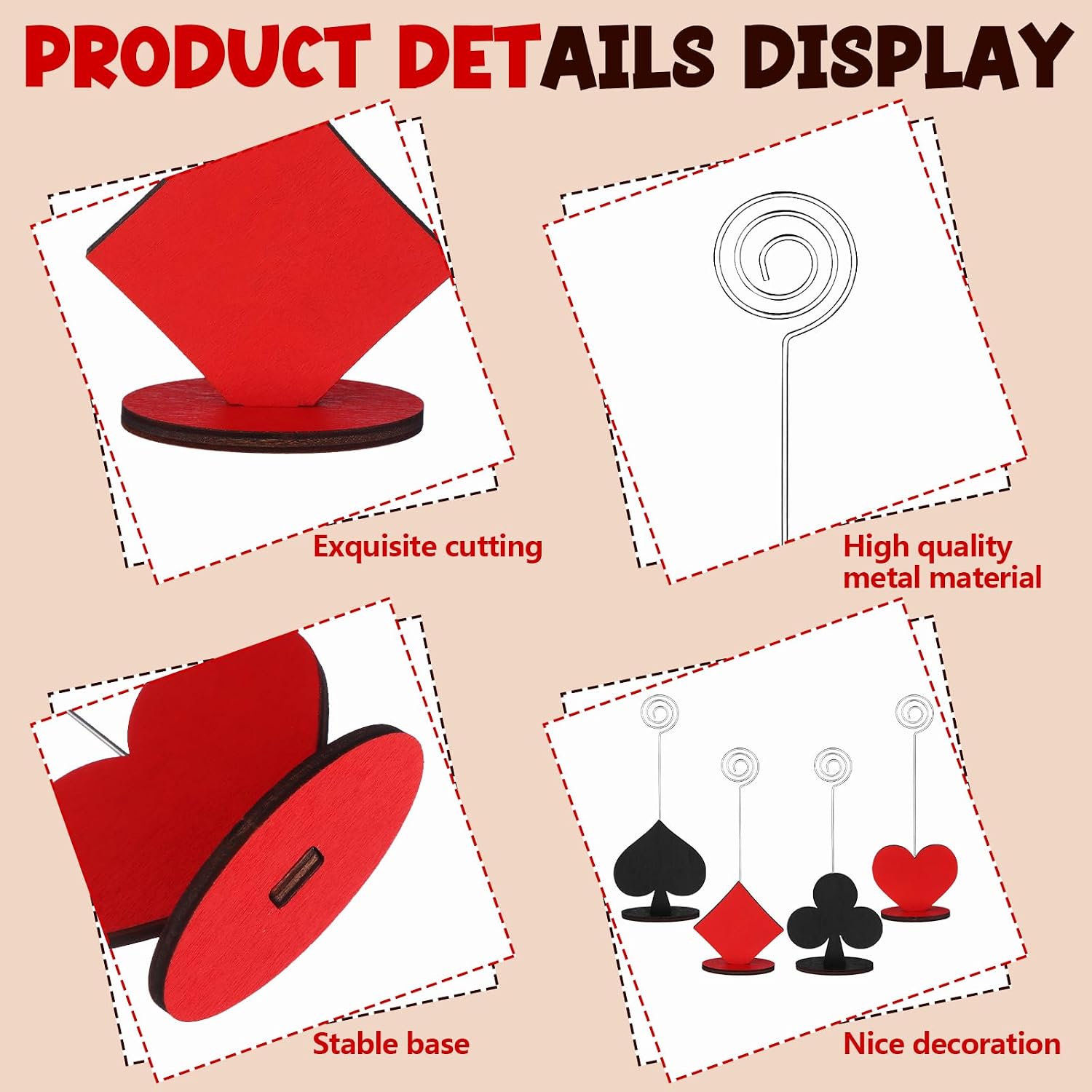 12 Pcs Casino Party Table Number Holders Poker Shaped Card Holder Casino Place Card Holders Wire Memo Note Stand Clip Casino Table Centerpiece Casino Game Kit for Game Night Poker Party