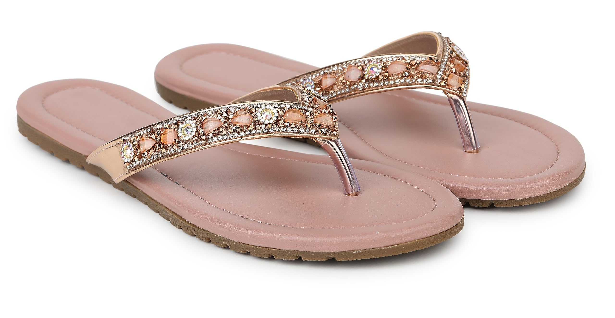 Fabbmate Latest Embroidered Stones Work T-Strap Flats Sandal for Womens Pack of 1 (Pink, Numeric_8) (B0CDWKZDNJ) Amazon Price History, Amazon Price Tracker