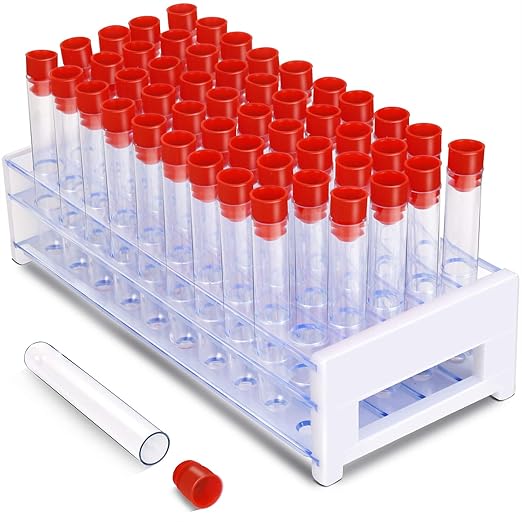 Test Tubes with Rack, YGDZ 50pcs 16x100mm Clear Plastic Test Tubes with