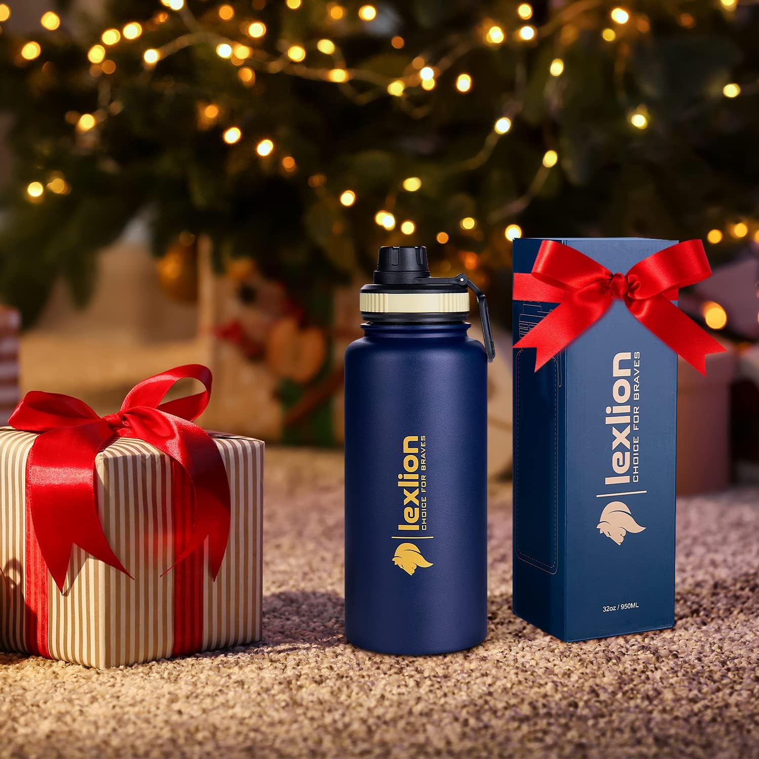 Lexlion Water Bottle 32 Oz, Triple Walled Insulated Stainless Steel Reusable, Wide Mouth, Fruit Diffuser-Thermal Leaf Infuser , Silicone Sleeve&Cleaning Brush, 3 Lids Leak Proof, Metal Mug gallon : Sports & Outdoors