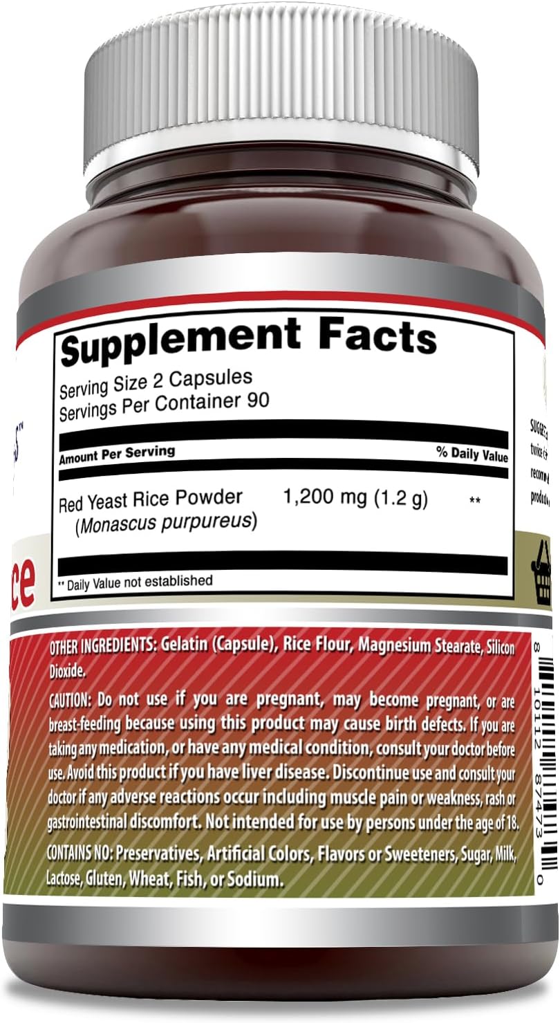 Amazing Formulas Red Yeast Rice 1200mg Per Serving Capsules Supplement | Non-GMO | Gluten Free | Made in USA (1 Pack, 180 Count) - Image 3