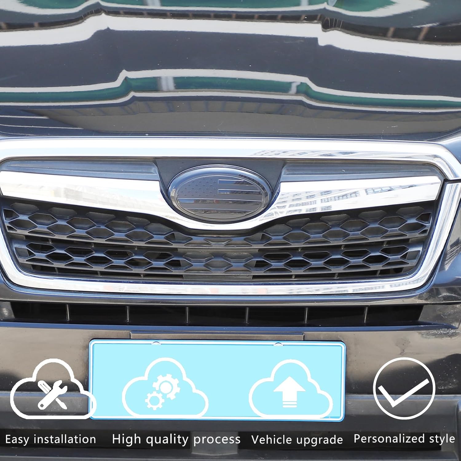 Car Front Rear Emblems Trim Cover Compatible with Subaru Forester 2013-2018，ABS Car Front Rear Logo Trim Cover，Front Grille and Tailgate American Flag Decoration Emblems Accessories (2013-2018)