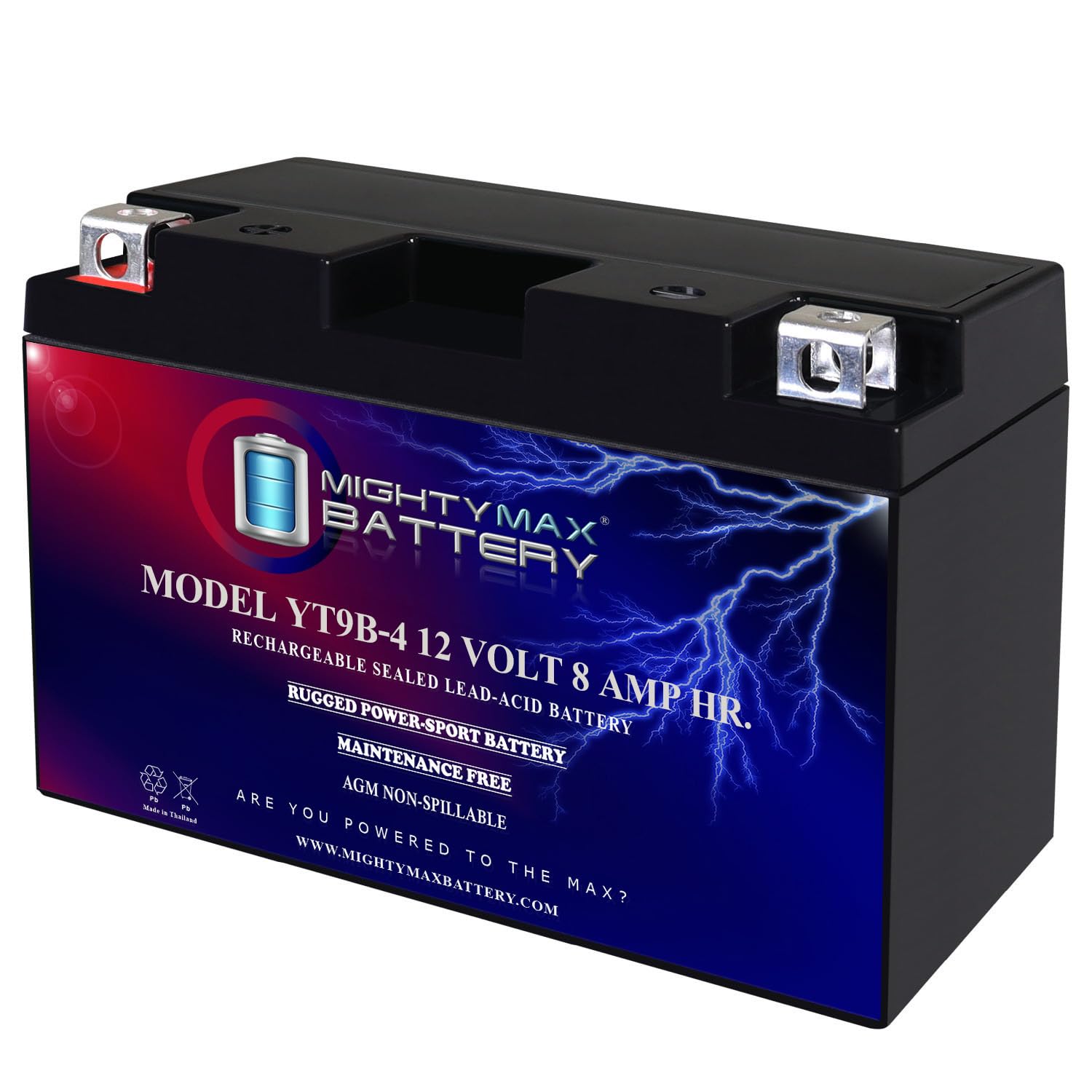 Mighty Max Battery YT9B-4-12 Volt 8 AH, 100 CCA, Rechargeable Maintenance Free SLA AGM Motorcycle Battery