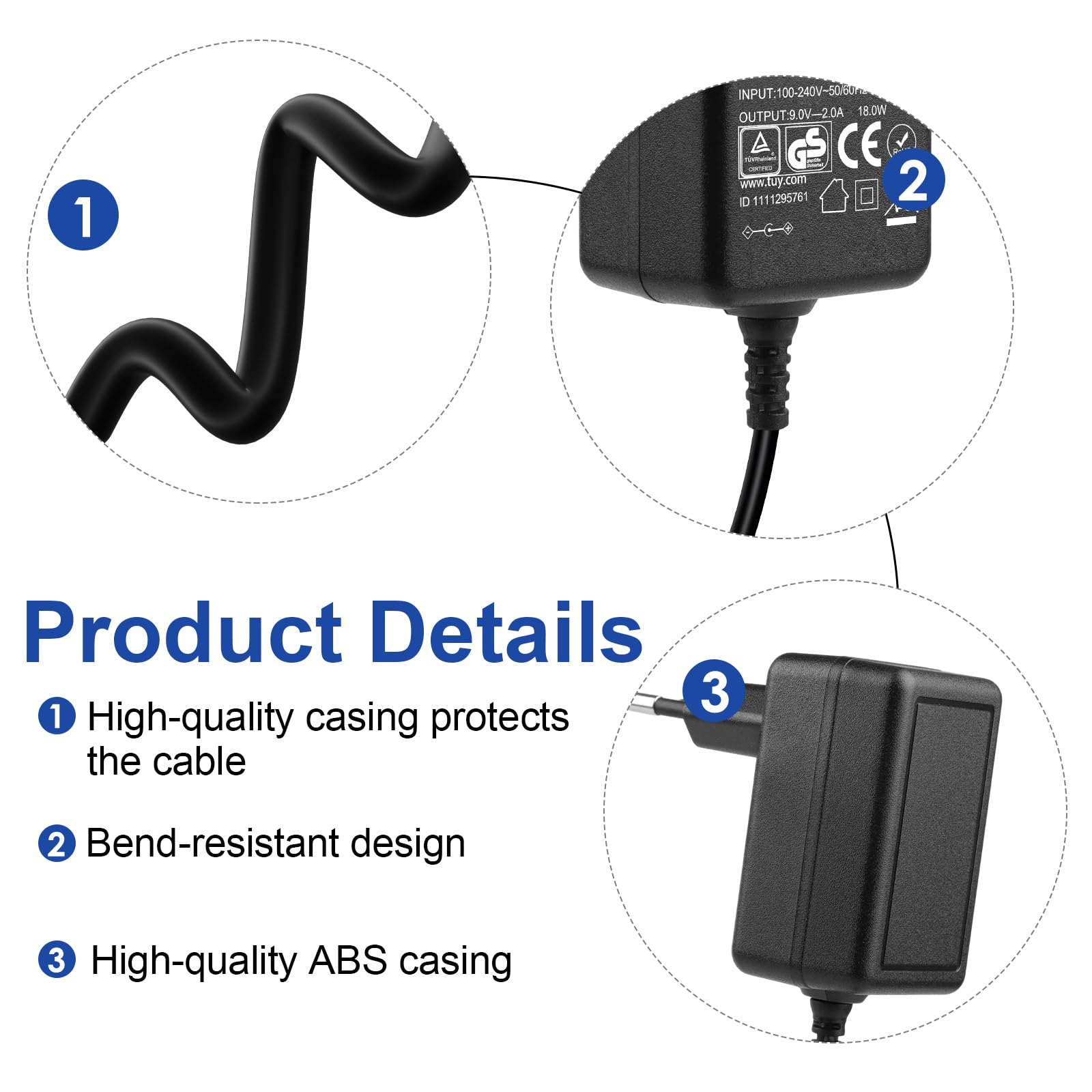 Alimentatore 9V 2A Caricatore Universale per Cyclette Domyos Kettler Nordictrack Toniebox Crosstrainer Giro P Schwinn A10 A20 A40 F-Bike MEGA 2560 Arduino UNO R3 9VDC Adattatore Corrente EU Plug