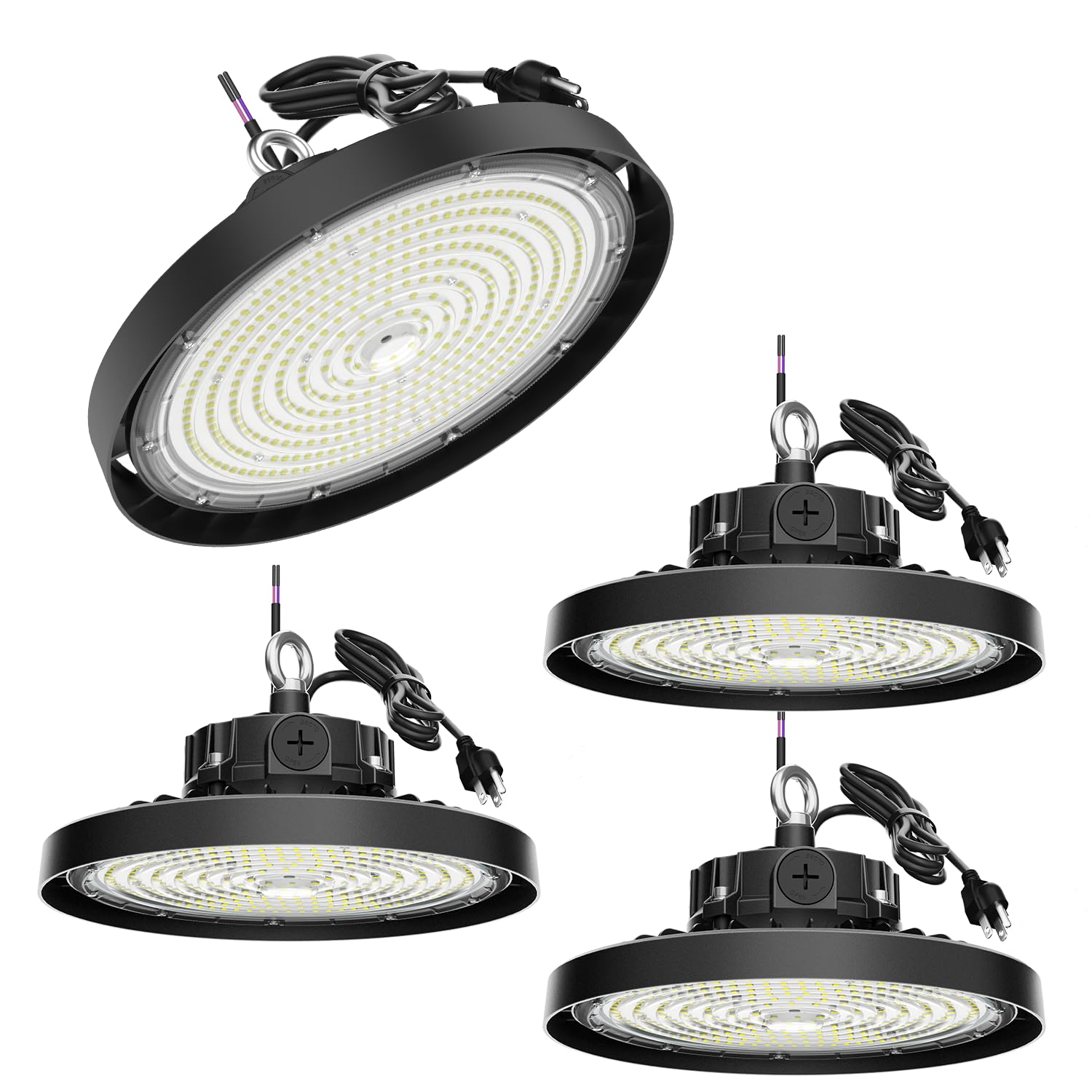UFO LED High Bay Light Pro, 150W LED Shop Lights, 0-10V Dimmable 30000LM 5000K, 60%-100% Power Selectable Bay Light for Warehouse Factory Barn Shop Workshop Garage Gym, 4 Pack Pro