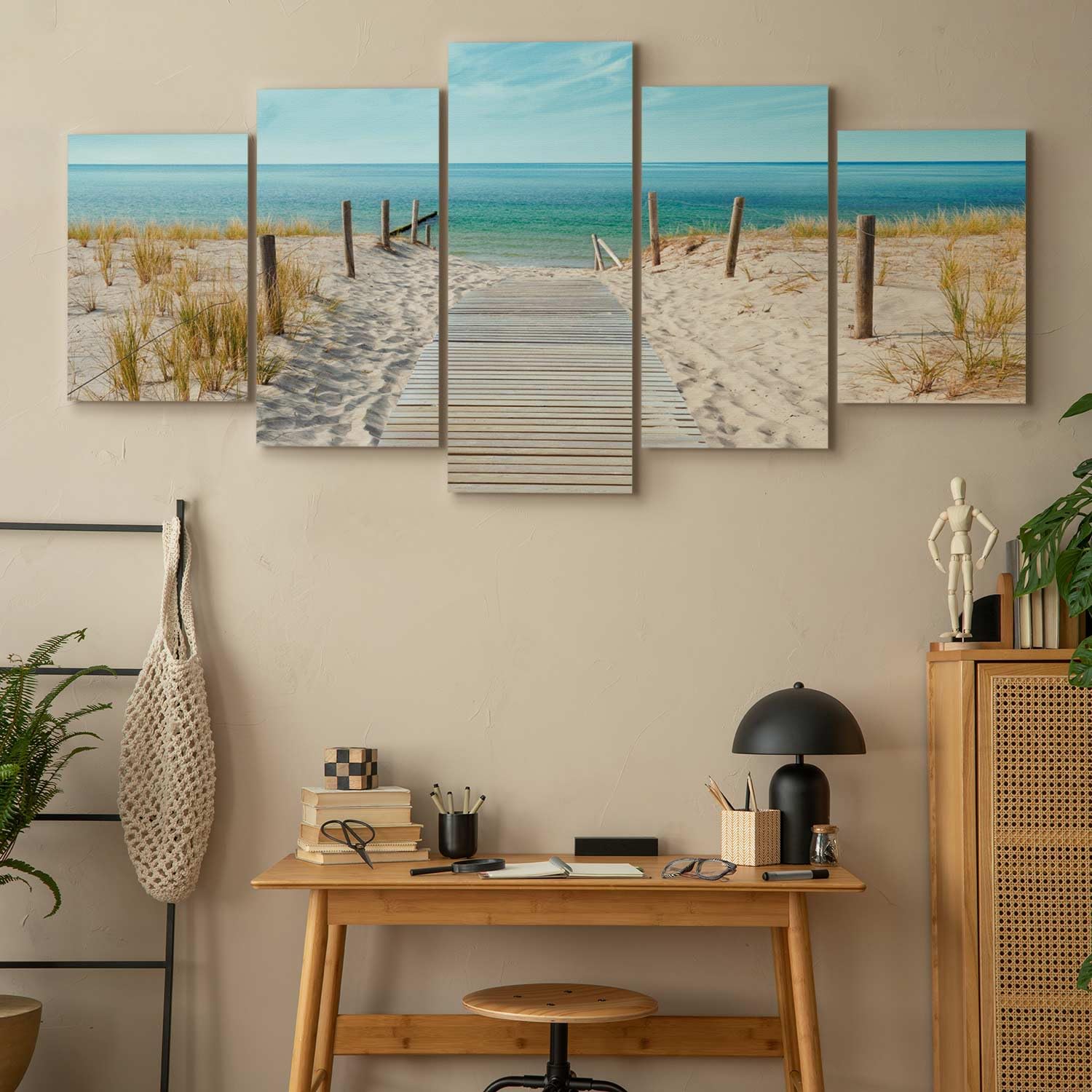 Cuadros B&D XXL - Cuadro en Lienzo Playa Mar 200x100 cm 5 Piezas - Impresión Cuadros decorativos Decoracion Decorativo para Pared modernos dormitorios de Pared - Paisaje Naturaleza mar c-B-0051-b-n