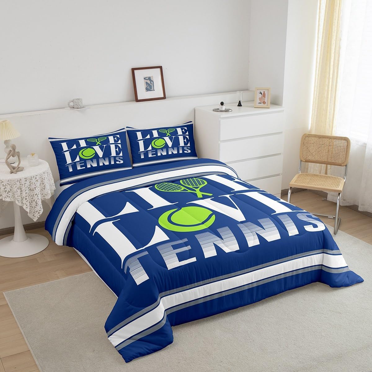 Feelyou Kids Tennis Comforter Set Full Size Tennis Ball Bedding Set for Boys Girls Teens Bedroom Decor Ball Gaming Comforter Women Men Gift for Tennis Lover Duvet Set with 2 Pillow Case
