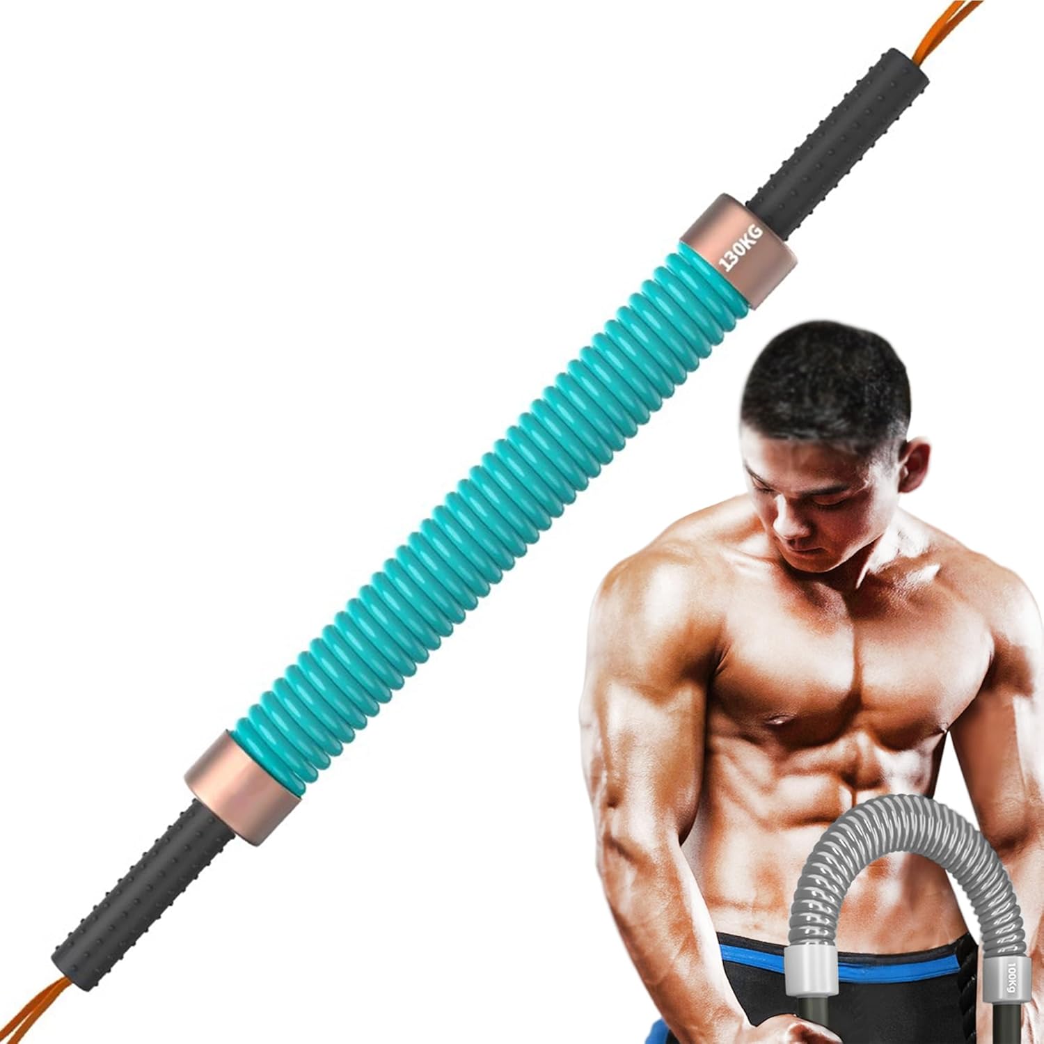 Power Twister Bar 130kg, 150kg, Portable Workout Equipment, Heavy Duty Spring Chest Expander for Chest, Shoulder, Forearm, Bicep and Arm(Green,130kg)