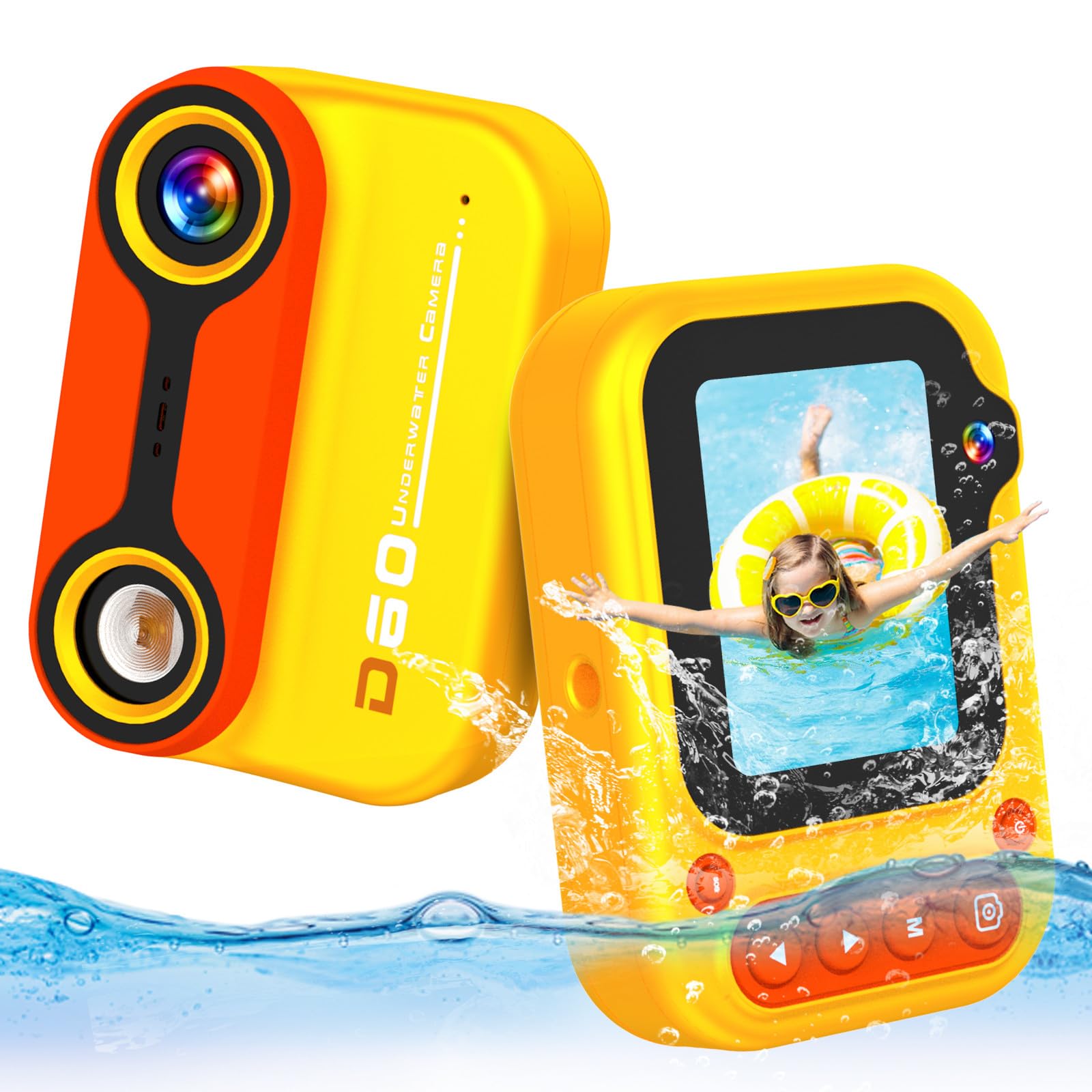 Kids Camera Underwater Camera for Kids 12MP 1080P HD Videocamera 3M/10FT Waterproof Camera with 2 LCD Lanyard 32GB SD Card Toy Gift Portable Selfie Camera for Boys Girls