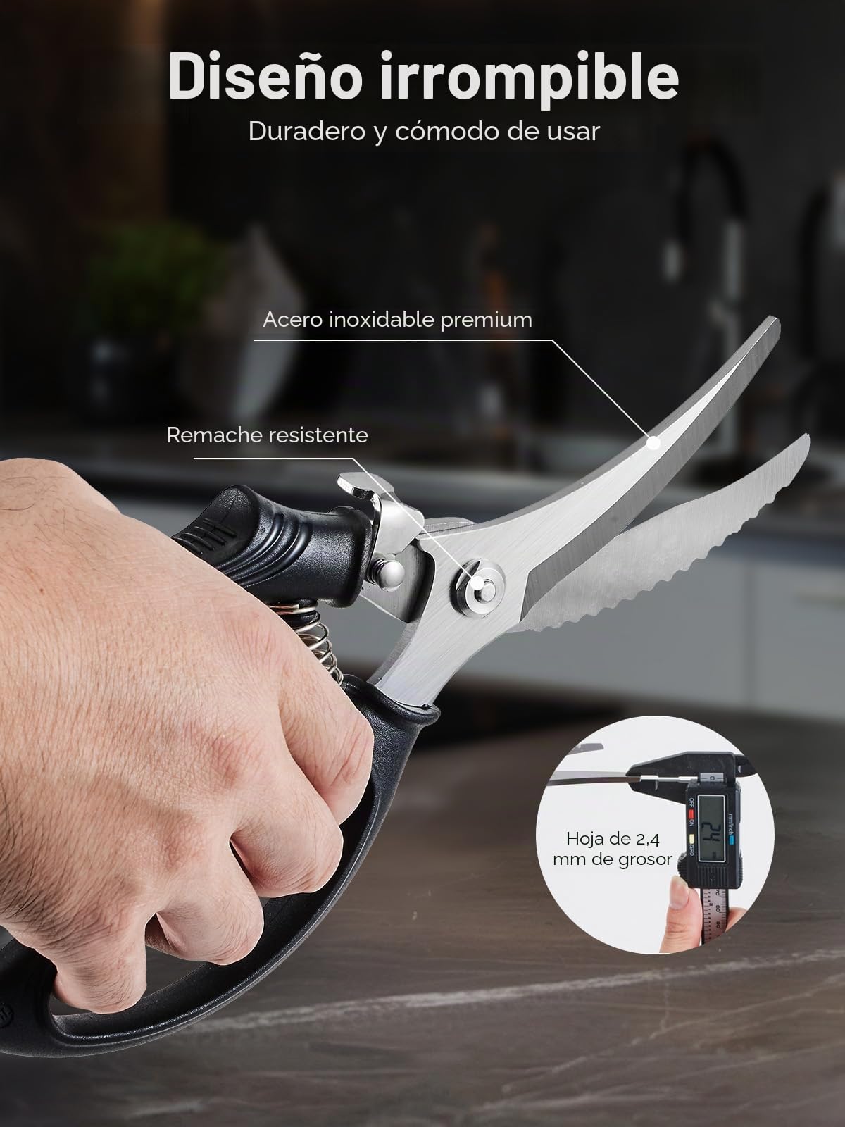 Tijeras para aves de corral, tijeras de cocina para pollos resistentes con mango antideslizante y bloqueo de seguridad - Tijeras para aves de corral para carne, pollo, huesos, con resorte.