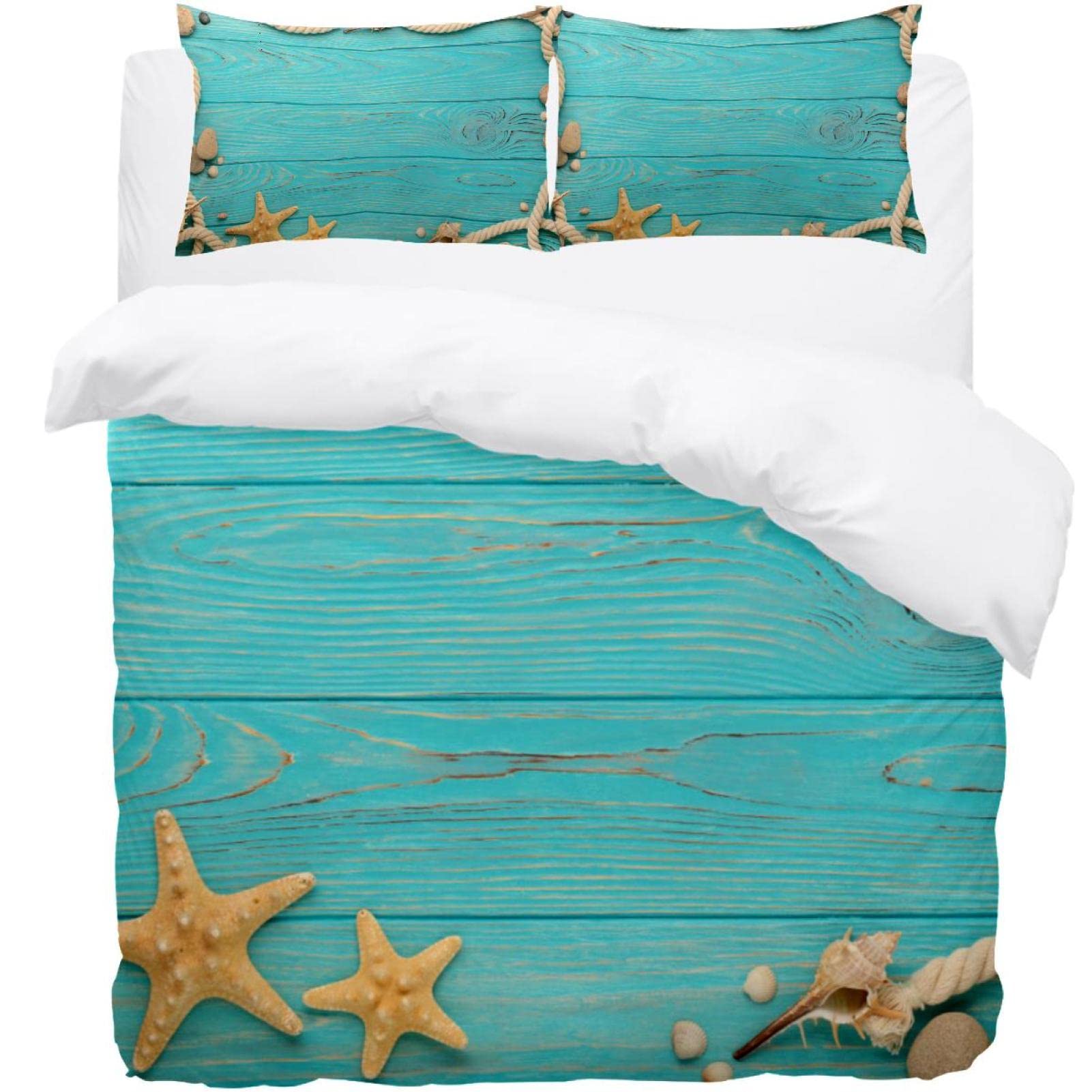 Parure de lit avec housse de couette et 2 taies d'oreiller motif étoiles de mer