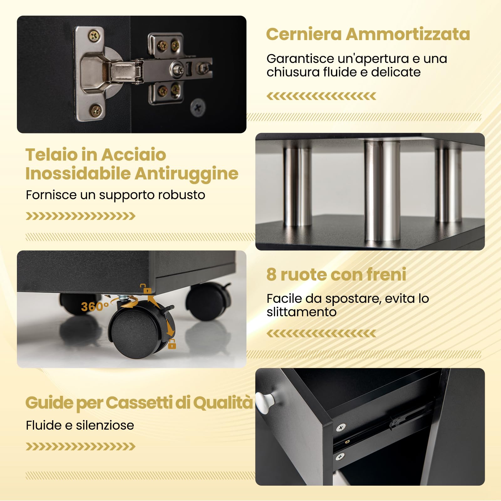 COSTWAY Tavolo Manicure con Aspirapolvere, Tavolo Unghie con Cassetti, Spina, 3 Sacchetti, Armadietto, Cuscino Poggia Polso e 8 Ruote blocabili, Banco Ricostruzione Unghie in Legno (Nero)
